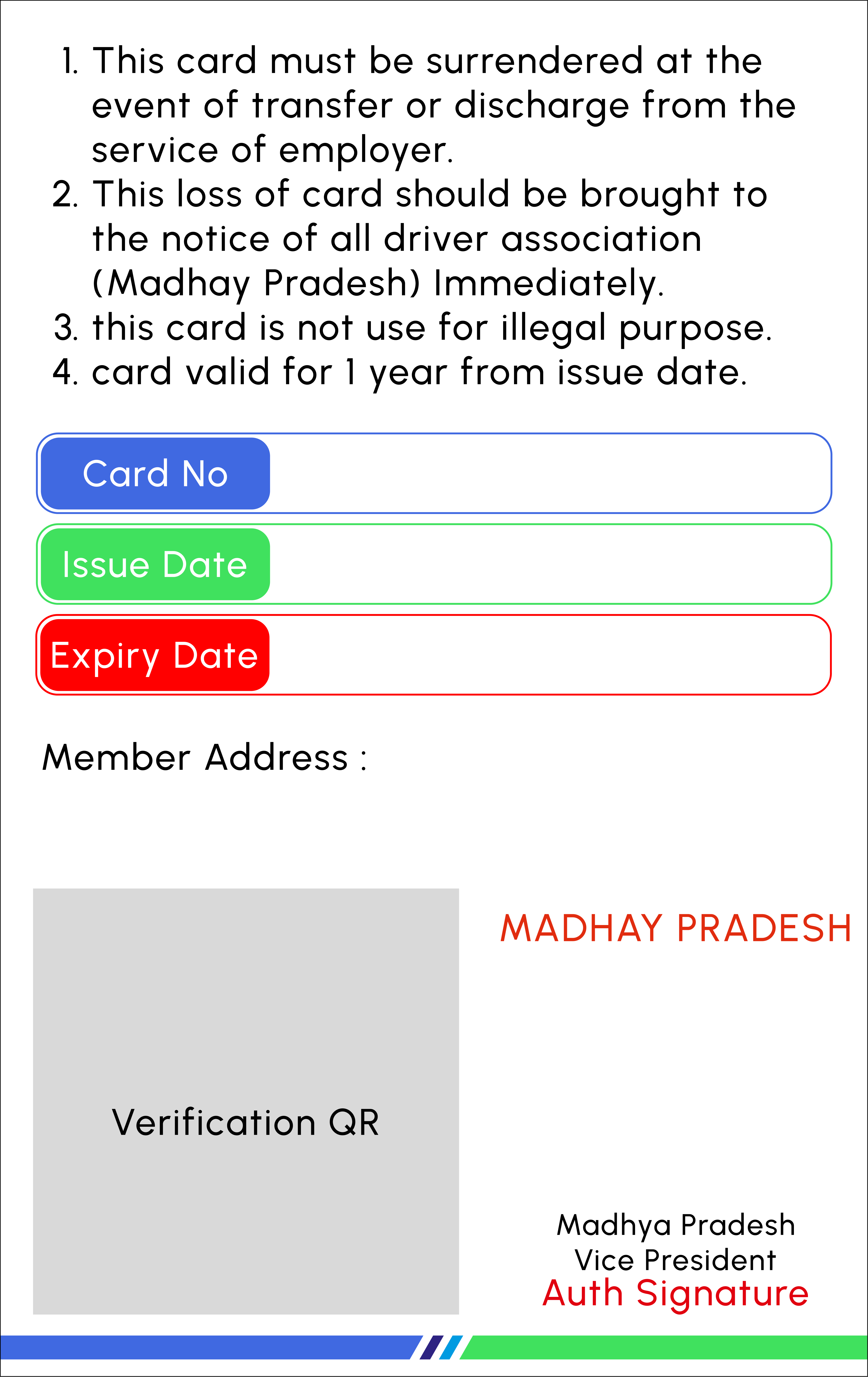 Driver membership card front preview